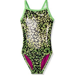The Finals Leopard Print Disco Cat Foil One Piece Swimsuit Green Black Size 28